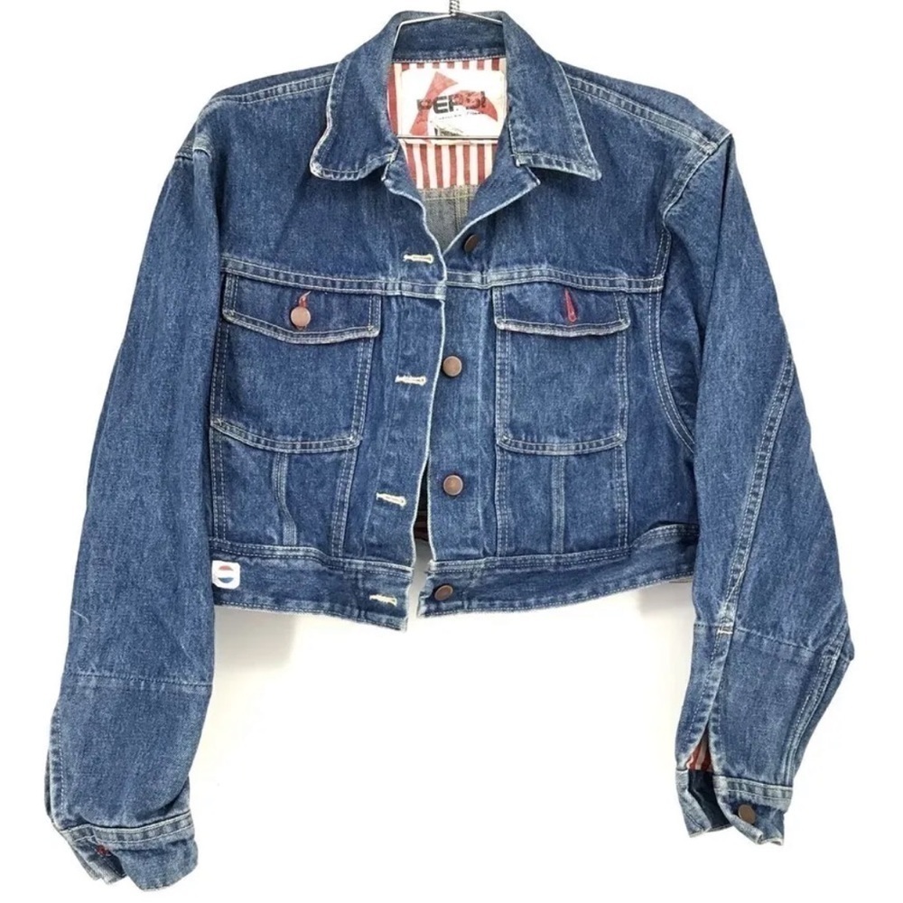Vtg. Pepsi All American Made Jean Jacket Women Crop Top Look Size 9